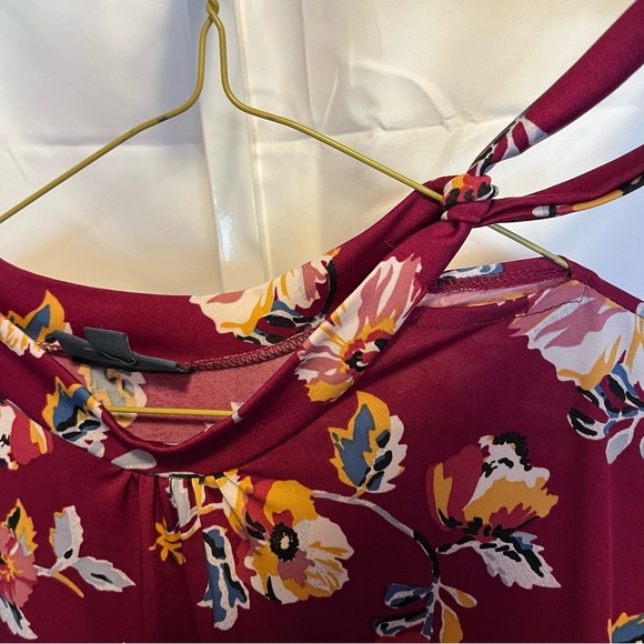 ModCloth Burgundy Floral Fit & Flare Dress M Neck Tie Belted Pockets Romantic - Picture 5 of 8